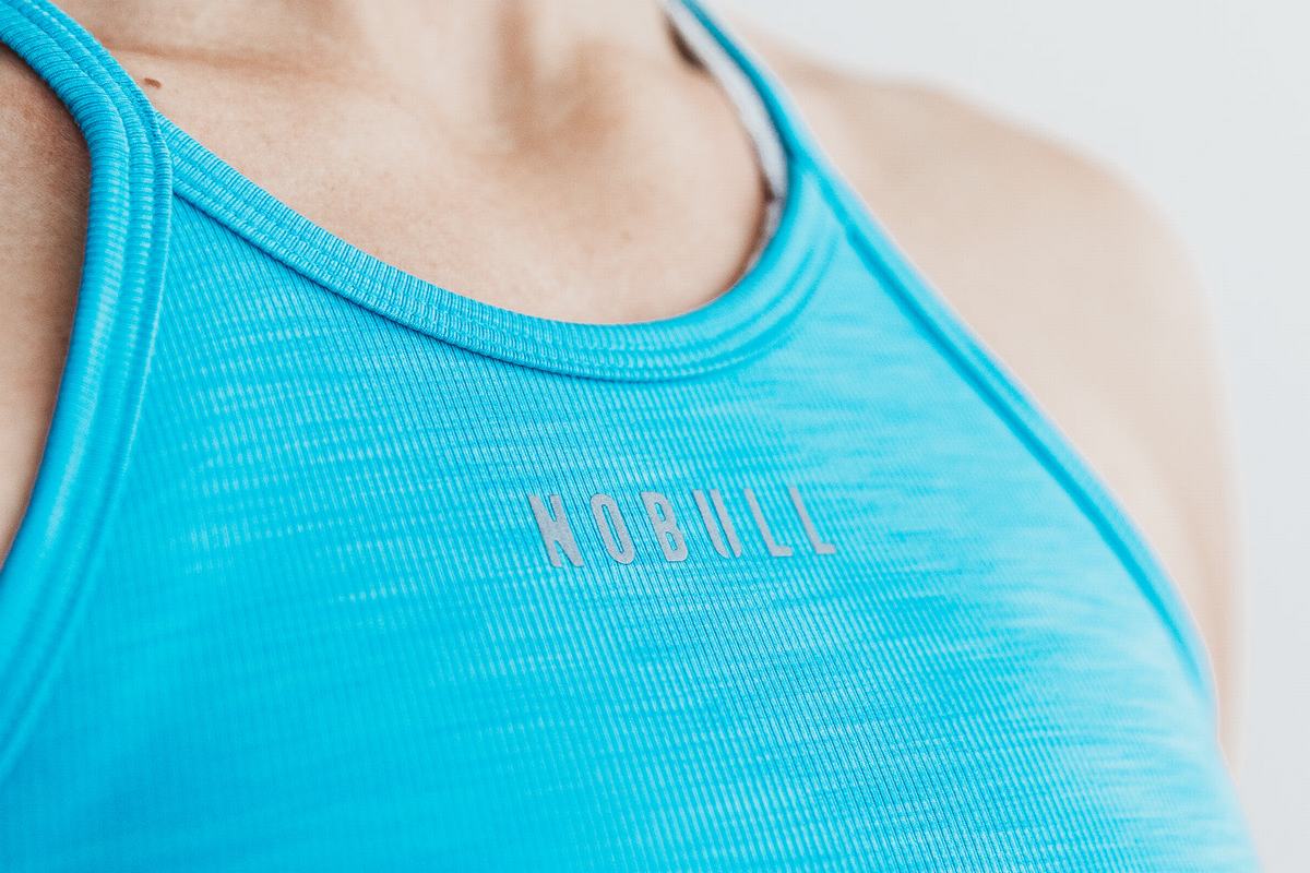 Nobull Halter Crop Neon Ribbed Women's Tank Tops Blue | Australia (MA5918)